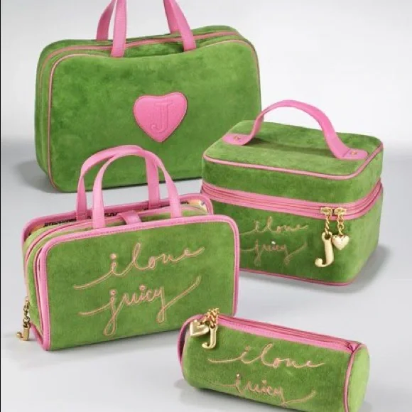 Juicy Couture Green and Pink Travel Makeup Bag Purse - Picture 14 of 14